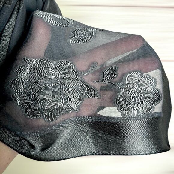 Large Square Gray Sheer Chiffon Shiny Special Cut Flowers Scarf Shawl - Picture 5 of 8